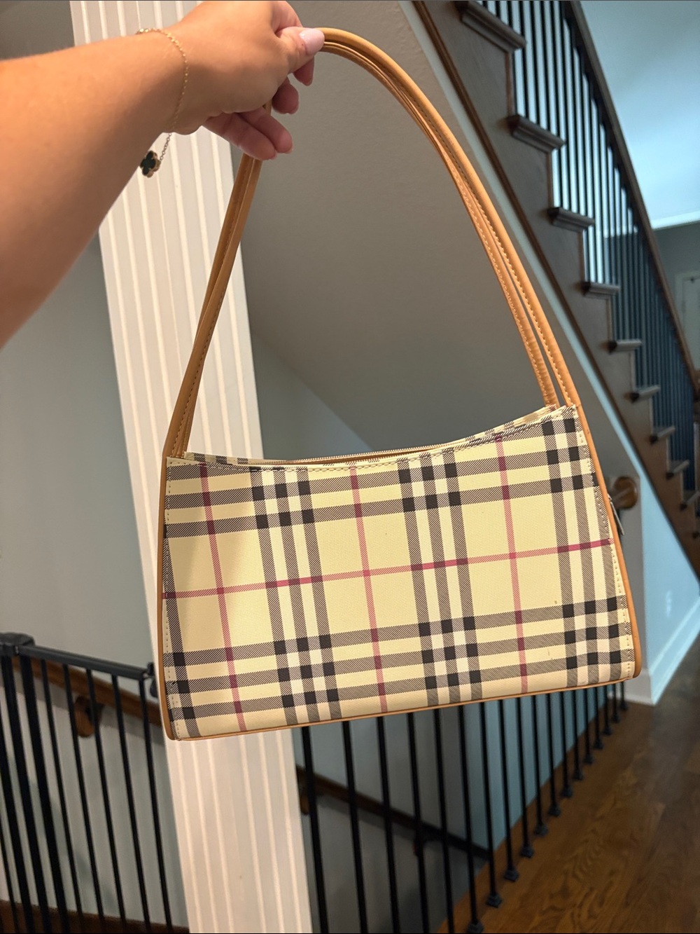 Classic Plaid Shoulder Bag in Beige and Tan